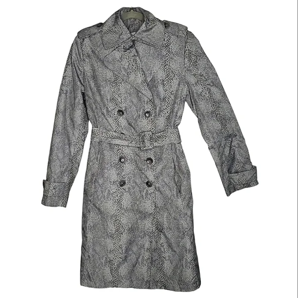 Vtg Snake Print Y2K 80's Trench Coat Rain Double Breast Mod Animal Spy Grunge  S - Picture 6 of 17